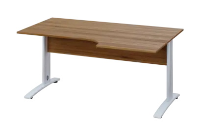 ERK 18 - 166 stůl kancelářský, rohový, pravý, kovová podnož bílá, deska 18 mm, široký 1600 mm, ořech světlý